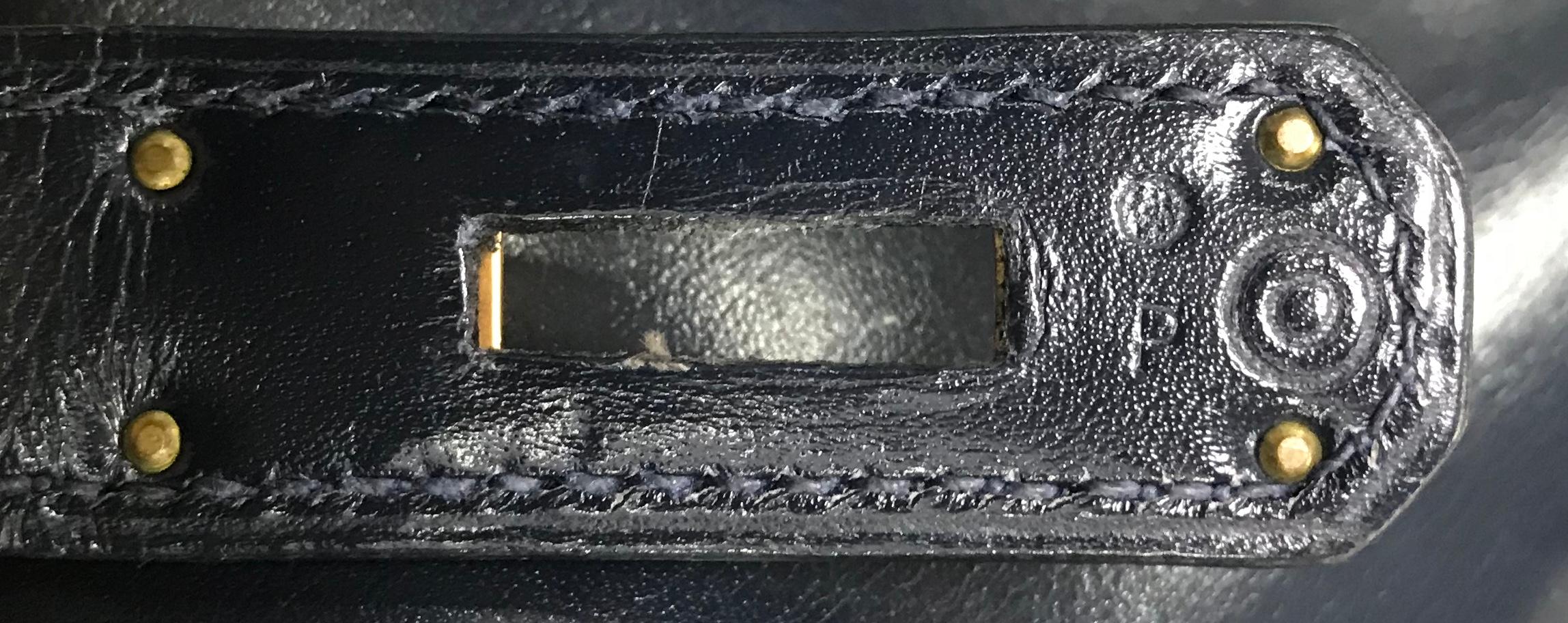 Hermes Kelly Handbag Bleu Marine Box Calf with Gold Hardware 28 8