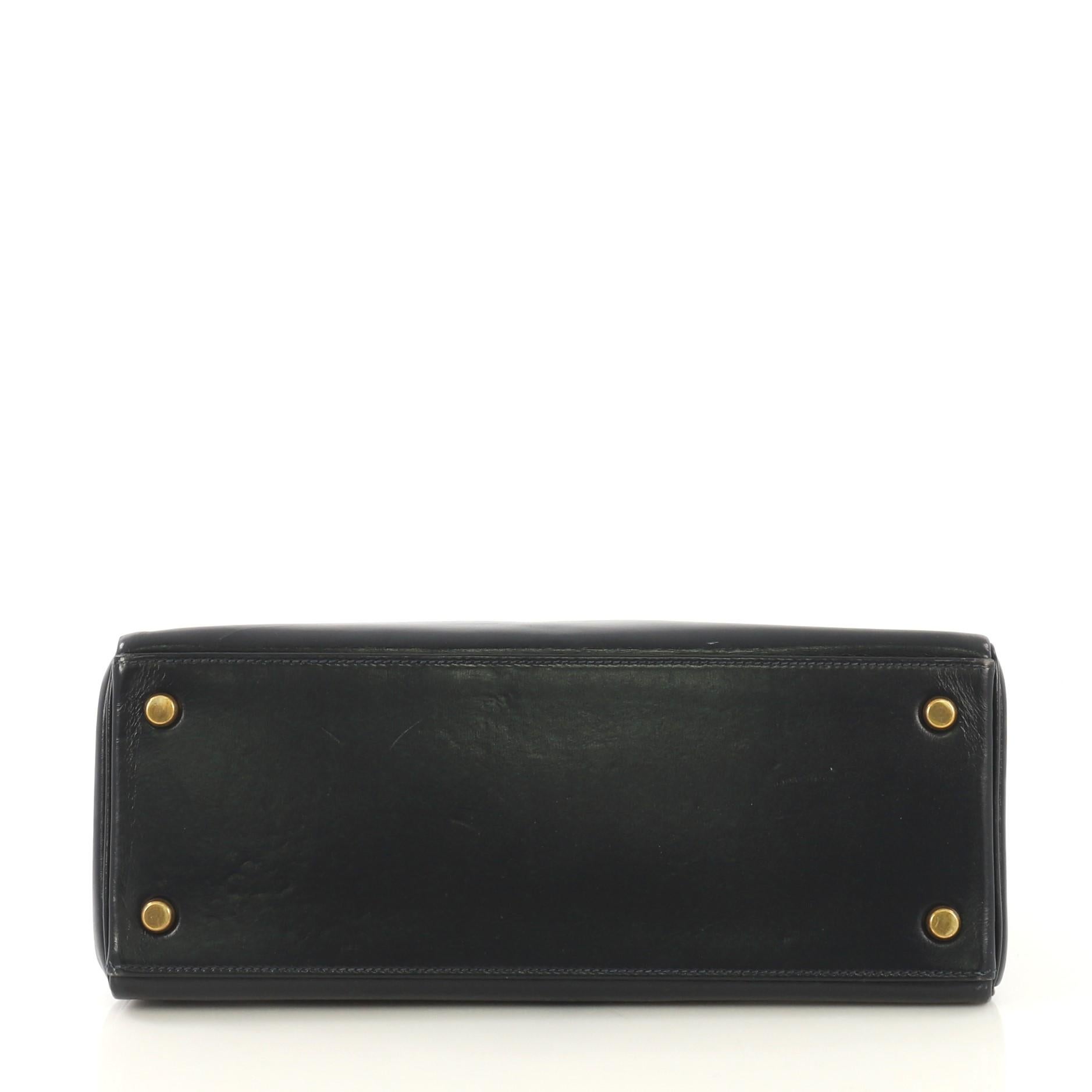 Hermes Kelly Handbag Bleu Marine Box Calf with Gold Hardware 28 In Fair Condition In NY, NY