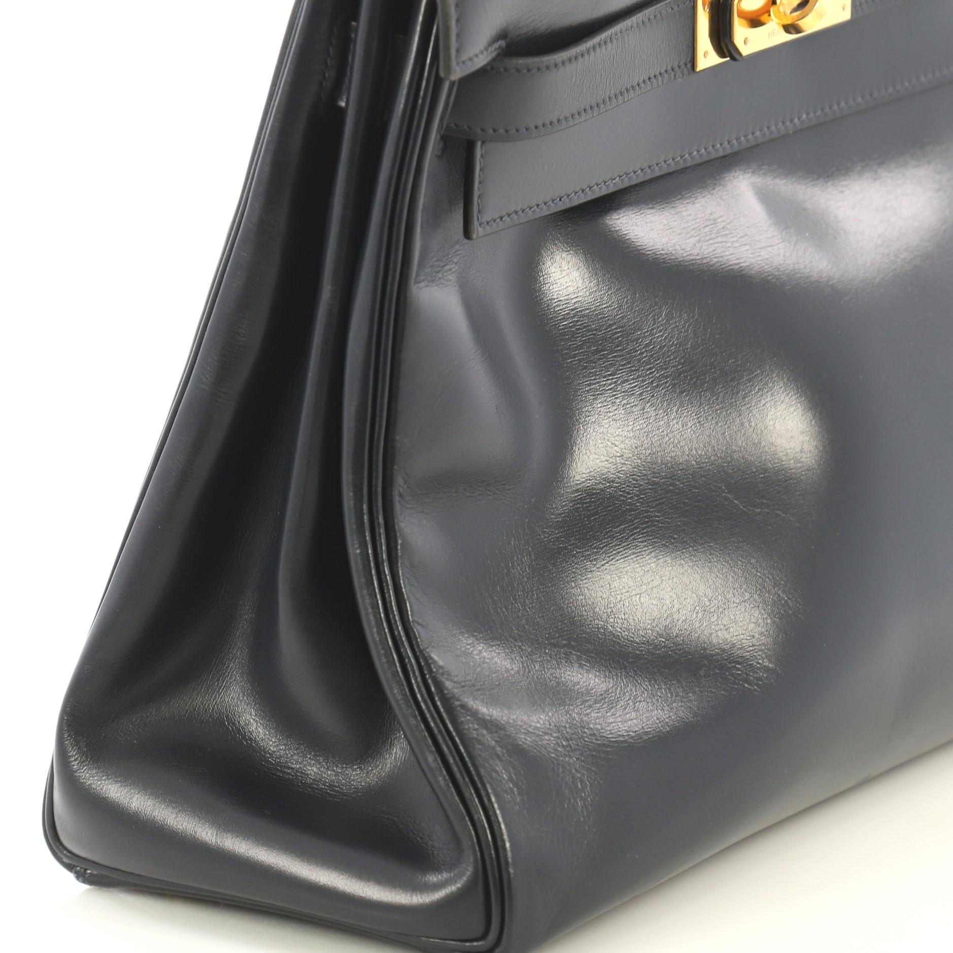 Hermes Kelly Handbag Bleu Marine Box Calf with Gold Hardware 28 1