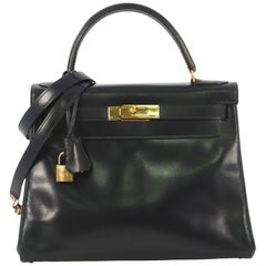 Hermes Kelly Handbag Bleu Marine Box Calf with Gold Hardware 28