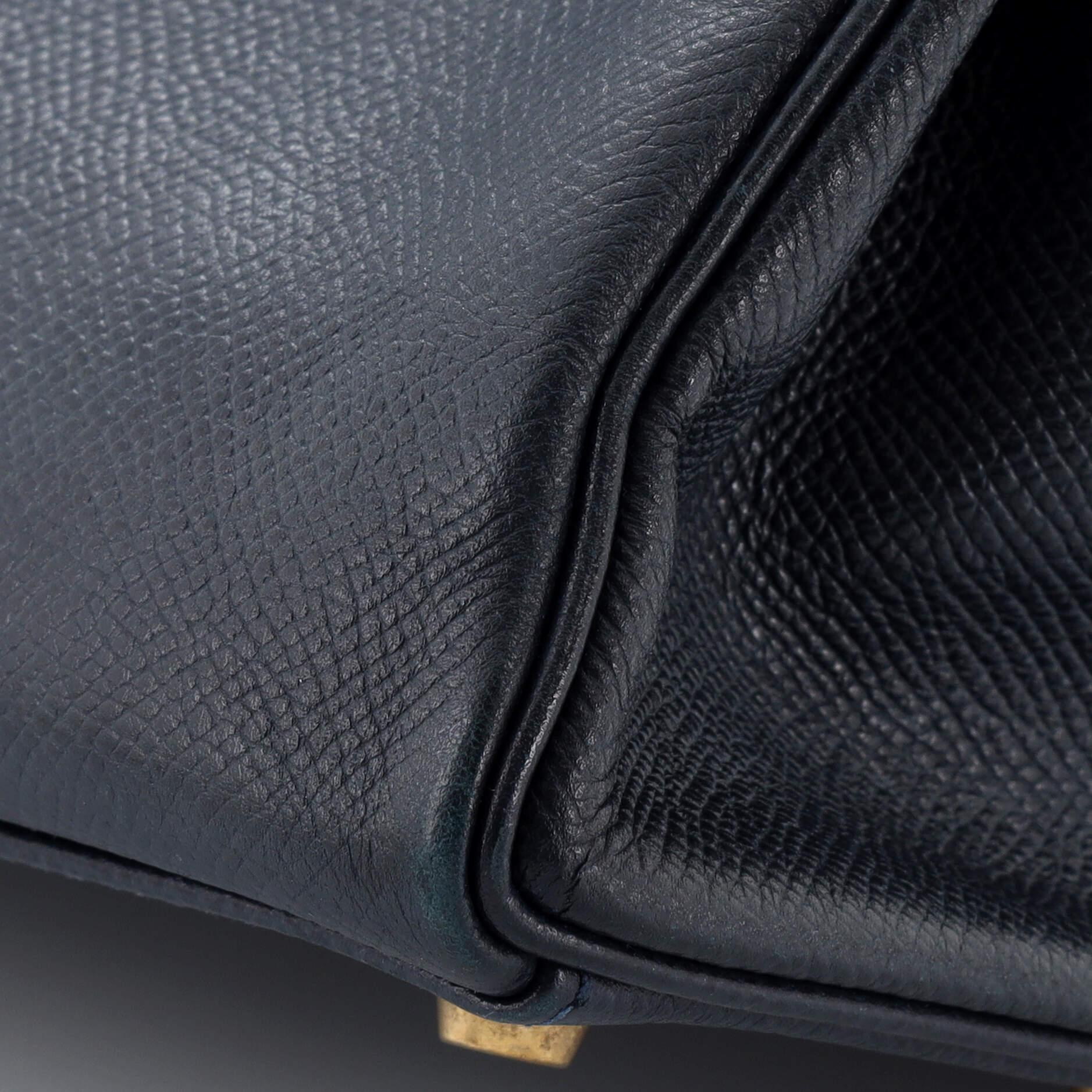 Hermes Kelly Handbag Bleu Marine Courchevel with Gold Hardware 32 7