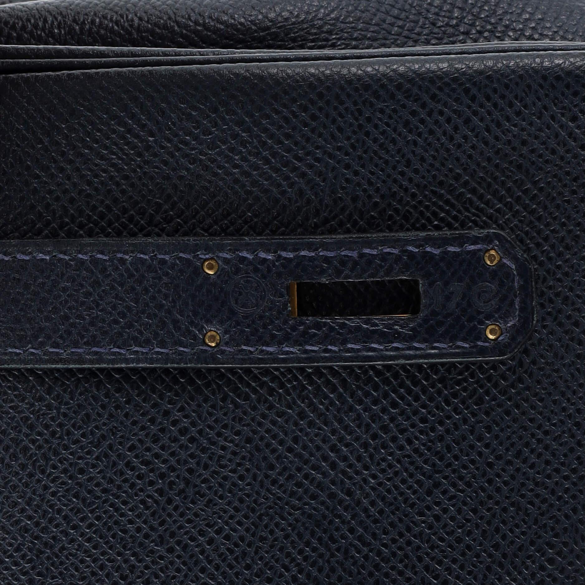 Hermes Kelly Handbag Bleu Marine Courchevel with Gold Hardware 32 11