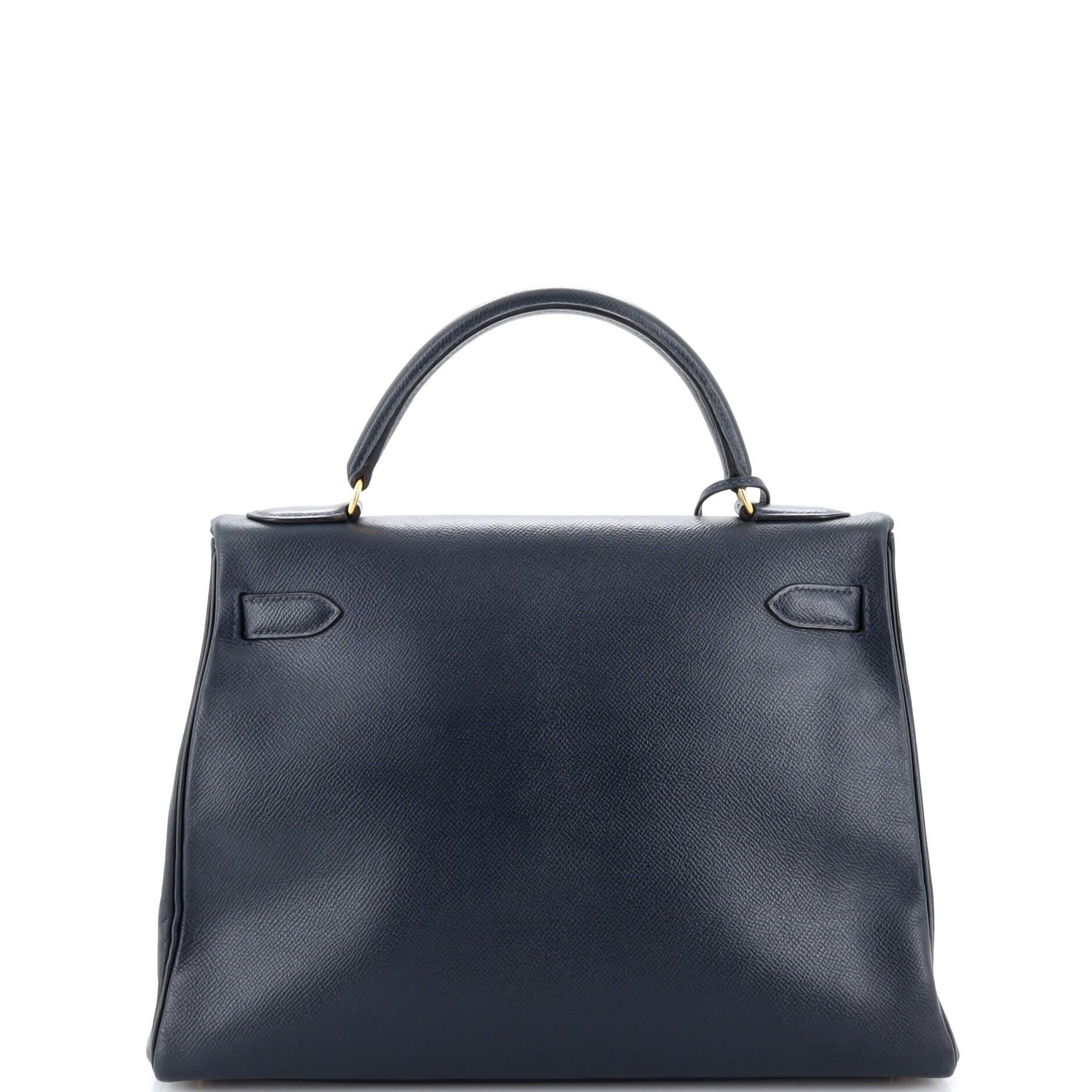 Hermes Kelly Handbag Bleu Marine Courchevel with Gold Hardware 32 In Fair Condition In NY, NY