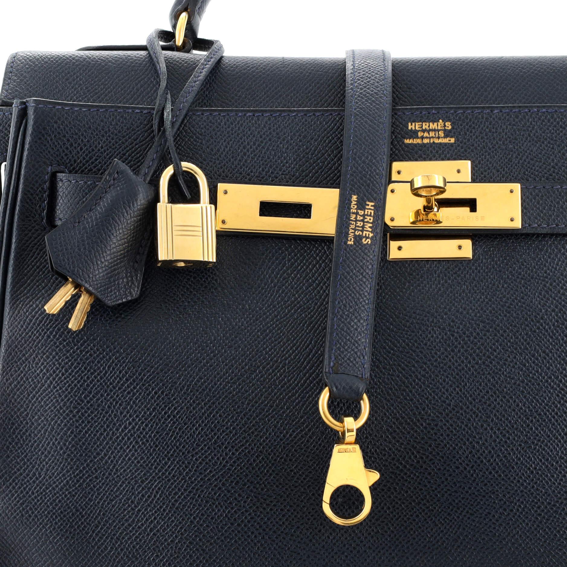 Hermes Kelly Handbag Bleu Marine Courchevel with Gold Hardware 32 2
