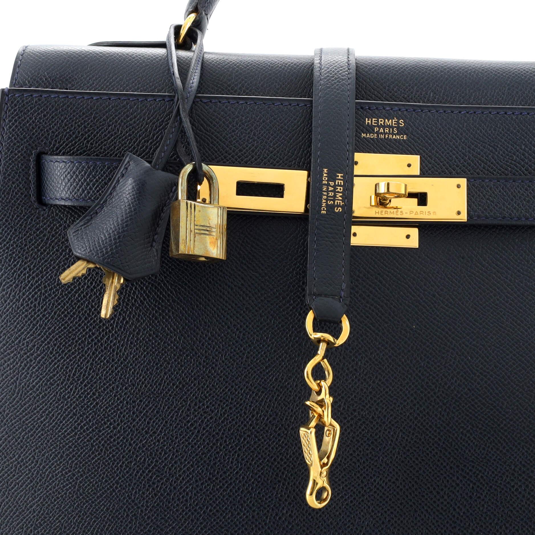 Hermes Kelly Handbag Bleu Marine Courchevel with Gold Hardware 32 For Sale 2