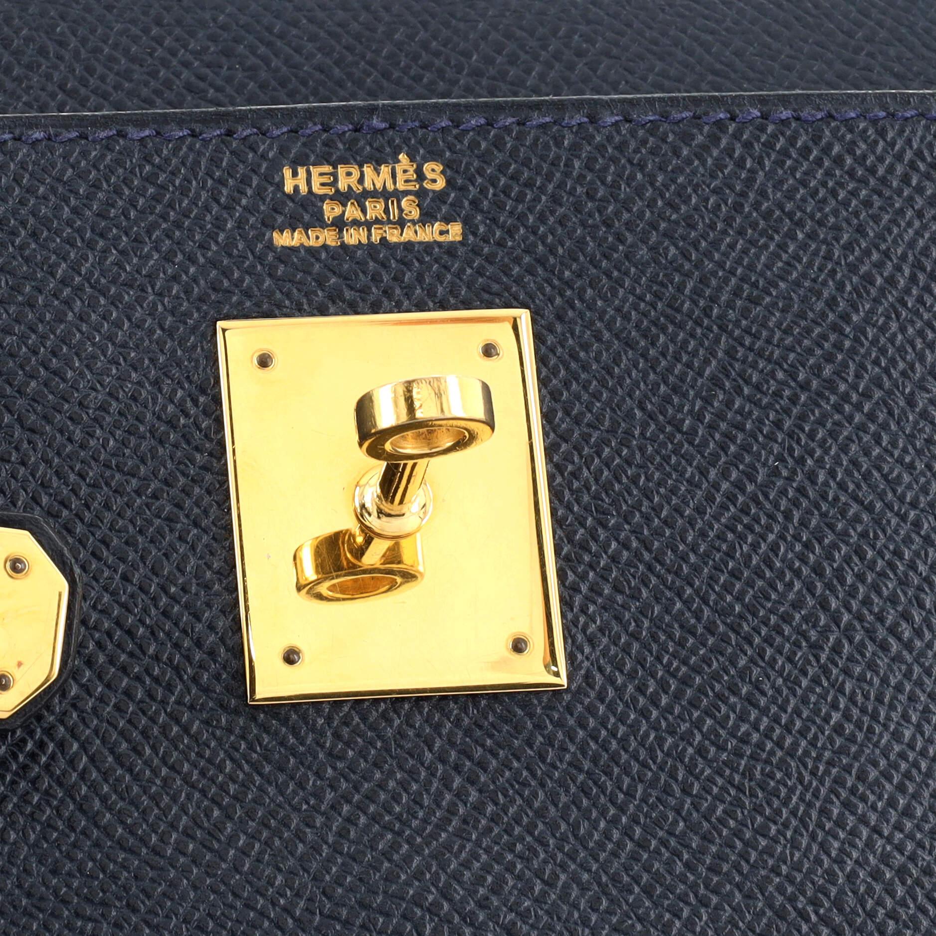 Hermes Kelly Handbag Bleu Marine Courchevel with Gold Hardware 32 3