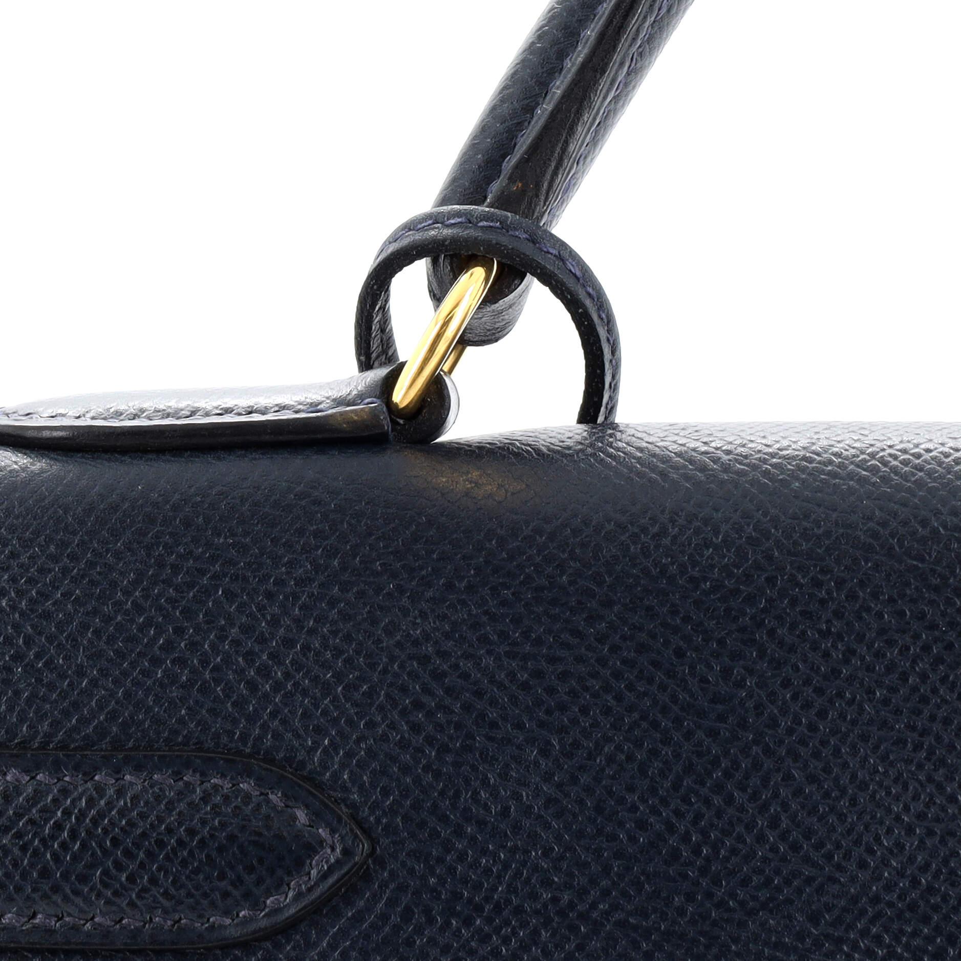 Hermes Kelly Handbag Bleu Marine Courchevel with Gold Hardware 32 4