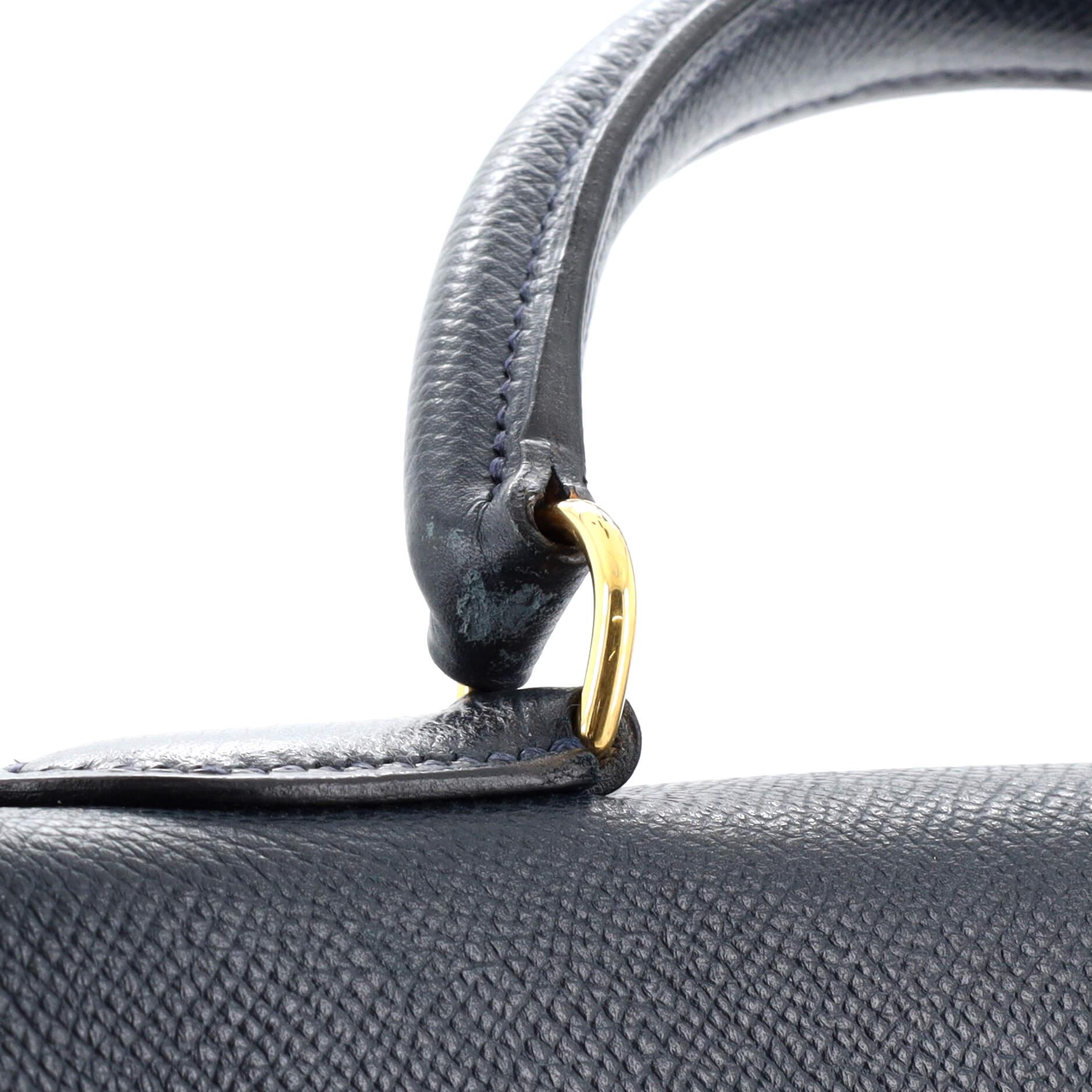 Hermes Kelly Handbag Bleu Marine Courchevel with Gold Hardware 32 5