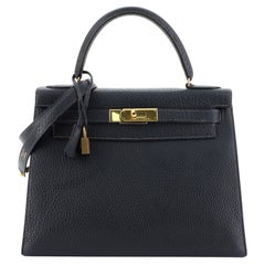 Hermes Kelly Handbag Bleu Marine Fjord With Gold Hardware 28