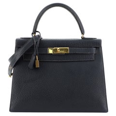 Hermes Kelly Handbag Bleu Marine Fjord With Gold Hardware 28 