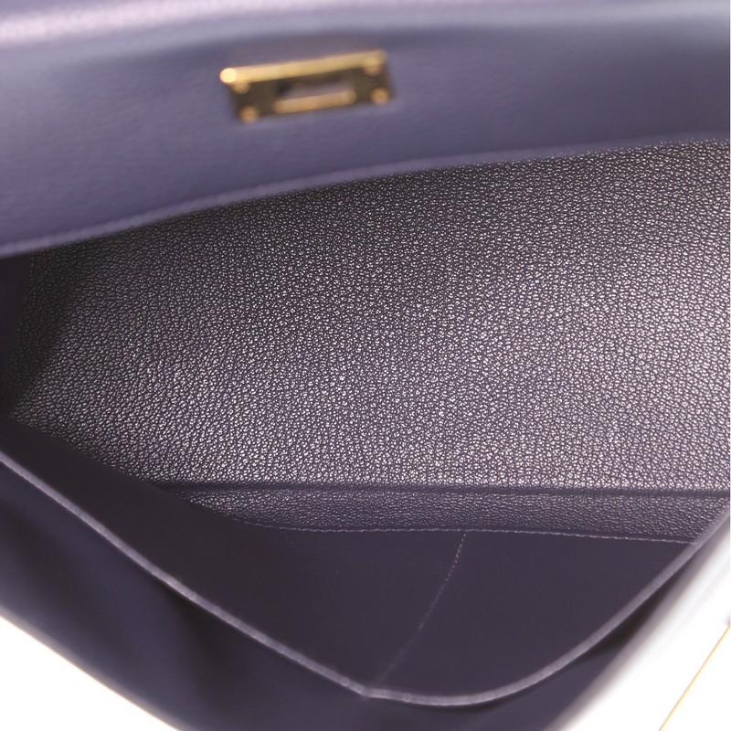 Women's or Men's Hermes Kelly Handbag Bleu Nuit Clemence with Gold Hardware 32
