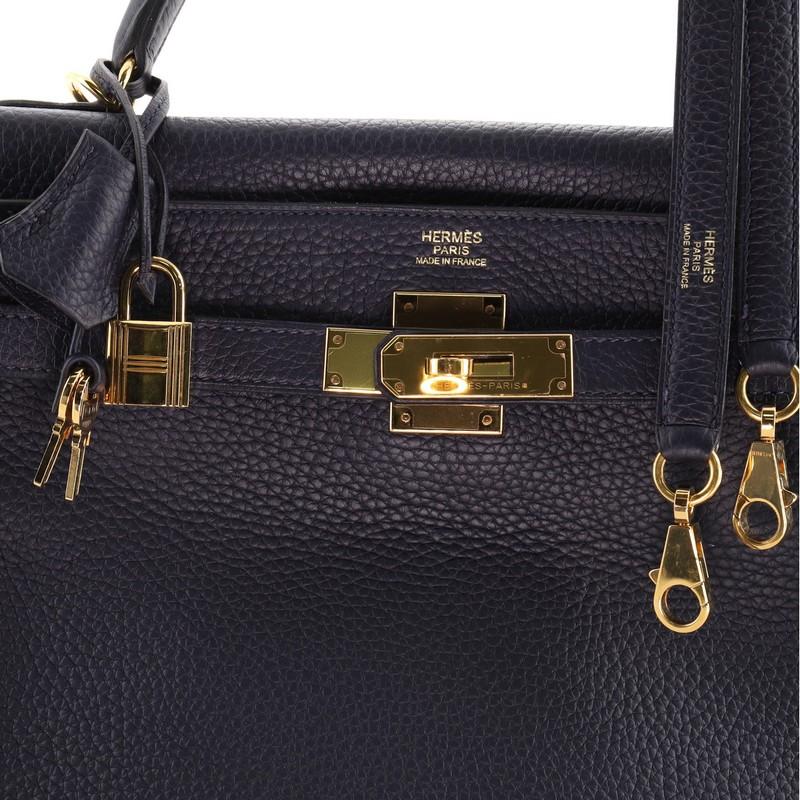 Hermes Kelly Handbag Bleu Nuit Clemence with Gold Hardware 32 1