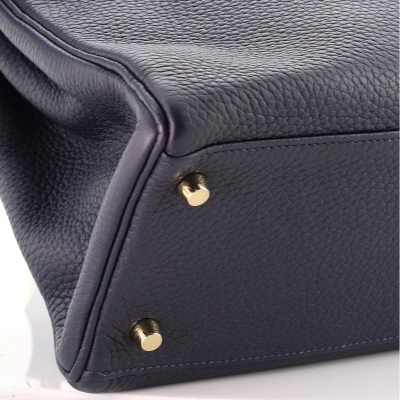 Hermes Kelly Handbag Bleu Nuit Clemence with Gold Hardware 32 2
