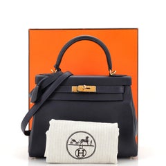 Hermes Kelly Handbag Bleu Nuit Evercolor with Gold Hardware 28