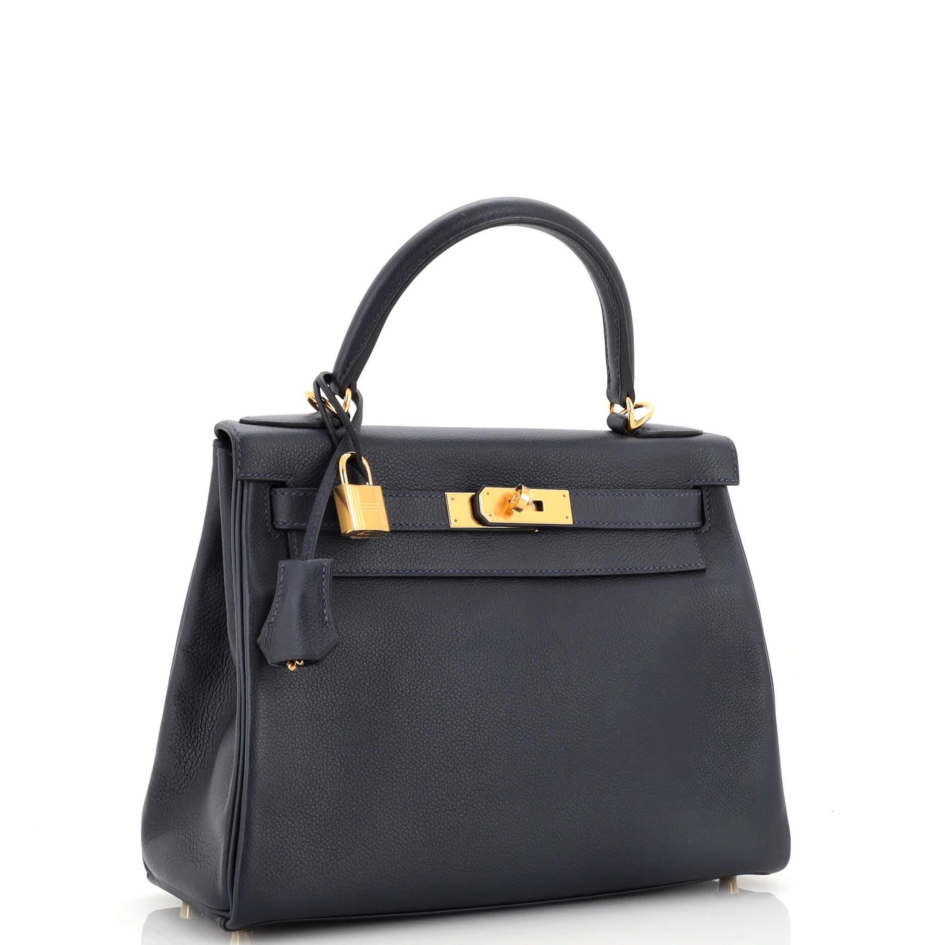 Hermes Kelly Handbag Bleu Nuit Evercolor with Gold Hardware 28 In Good Condition In NY, NY