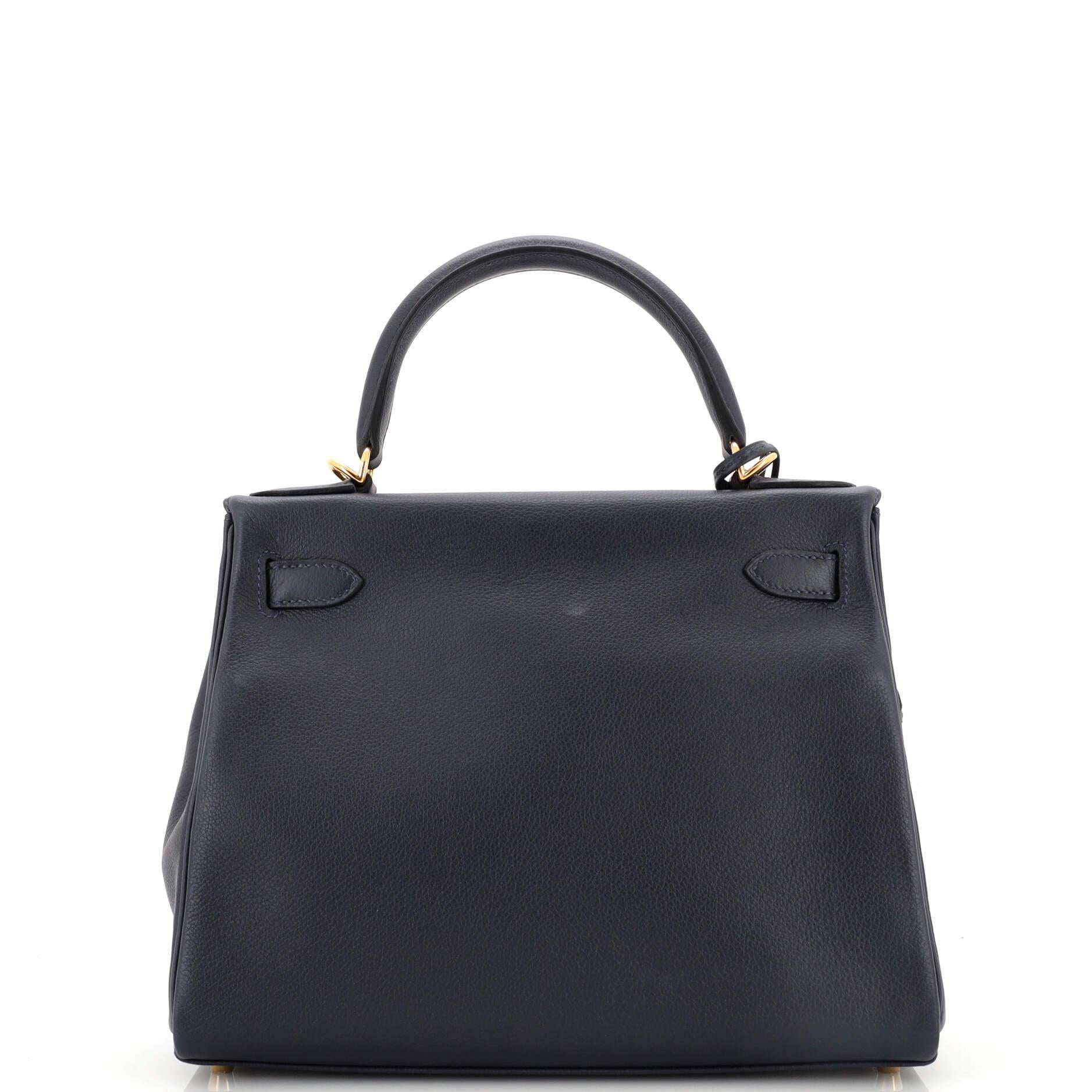 Women's or Men's Hermes Kelly Handbag Bleu Nuit Evercolor with Gold Hardware 28