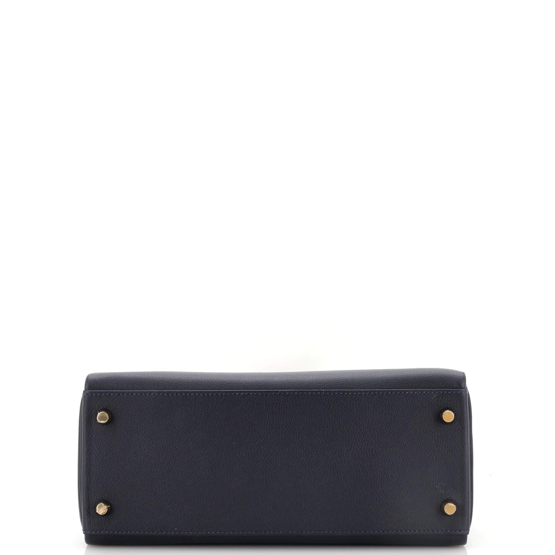 Hermes Kelly Handbag Bleu Nuit Evercolor with Gold Hardware 28 1