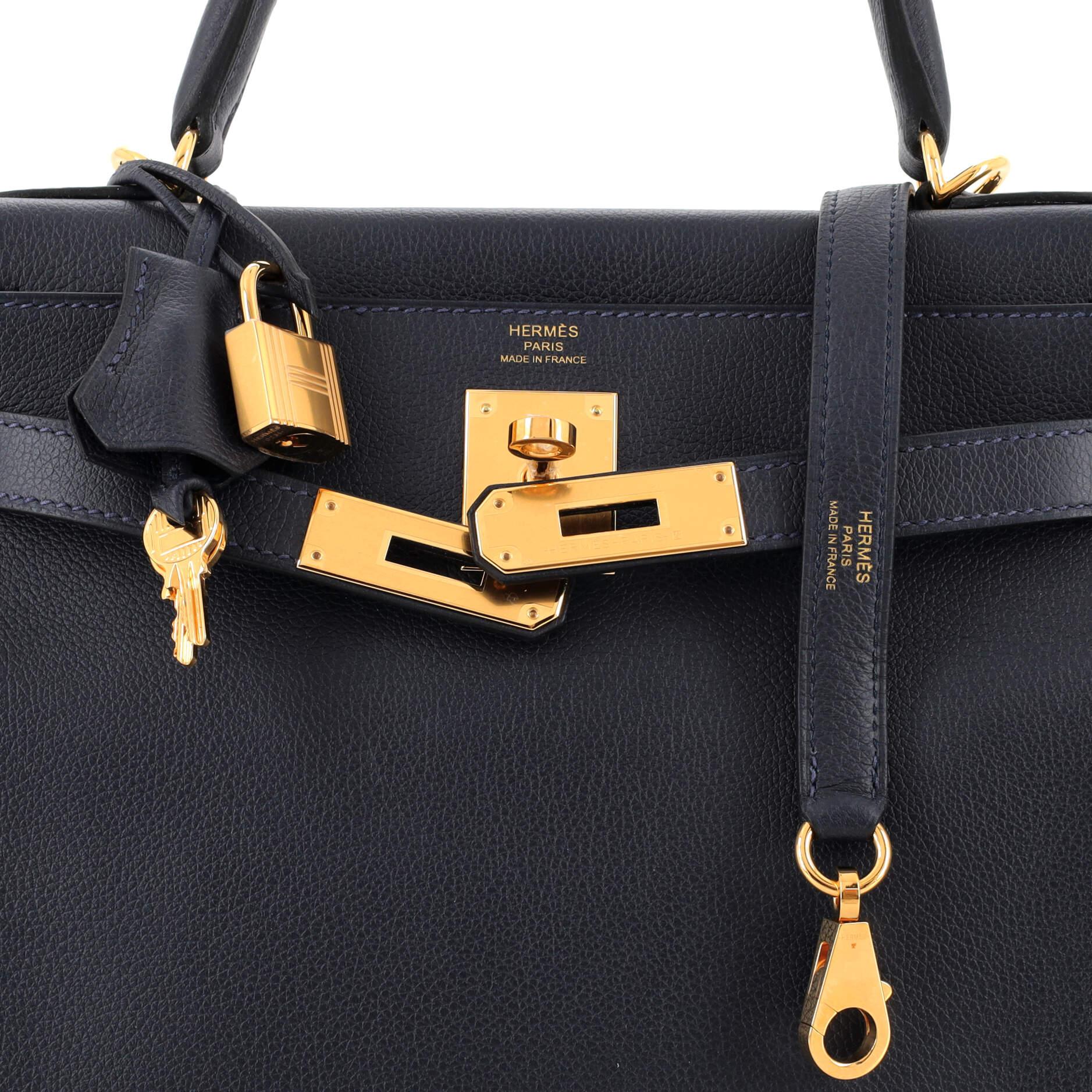 Hermes Kelly Handbag Bleu Nuit Evercolor with Gold Hardware 28 3