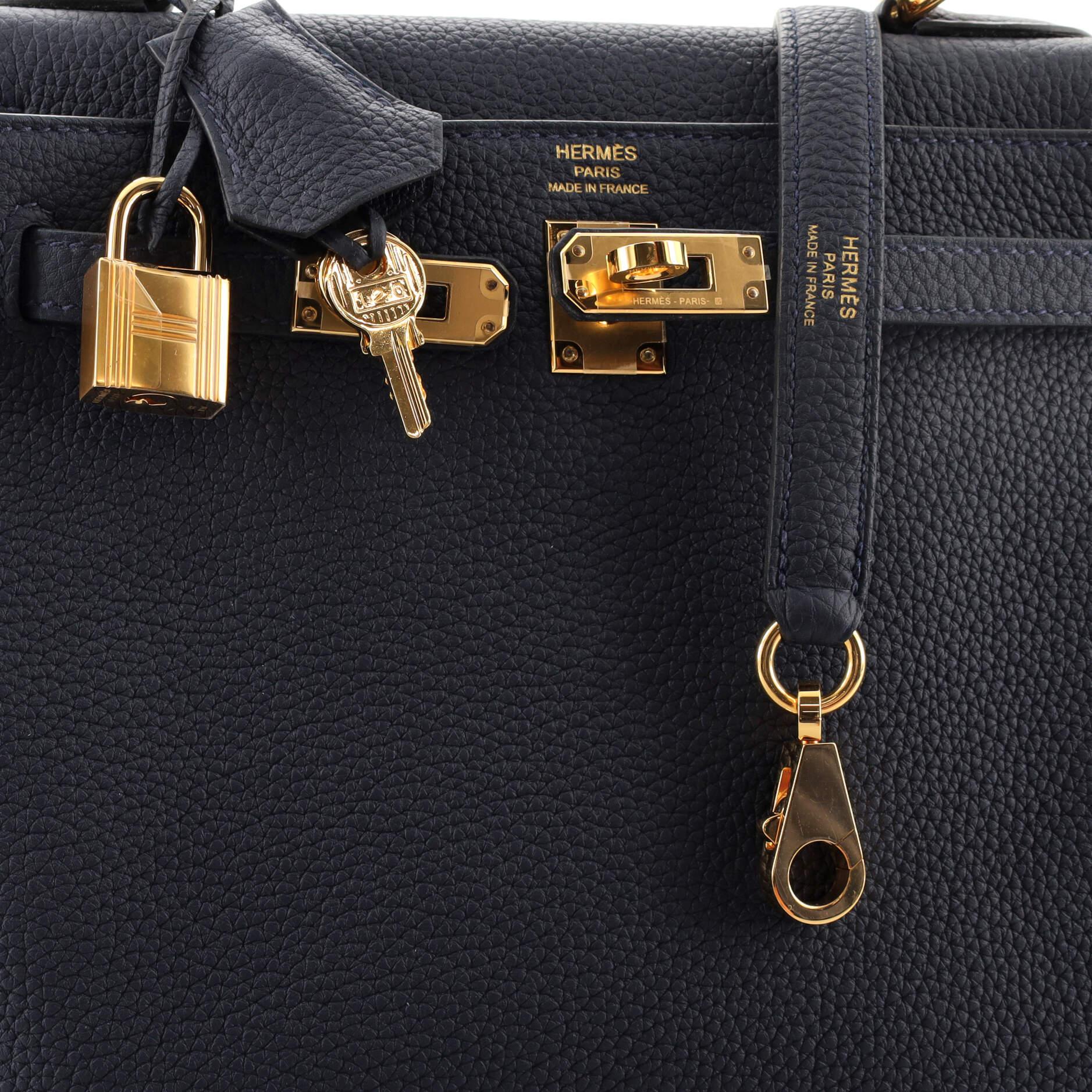 Women's or Men's Hermes Kelly Handbag Bleu Nuit Togo with Gold Hardware 25