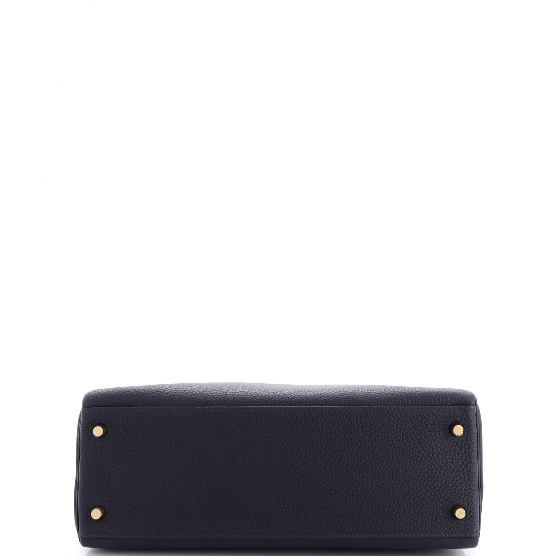 Hermes Kelly Handbag Bleu Nuit Togo with Gold Hardware 32 1