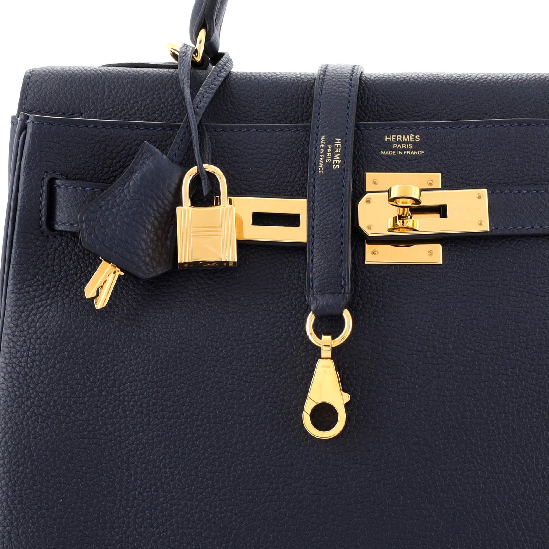 Hermes Kelly Handbag Bleu Nuit Togo with Gold Hardware 32 3