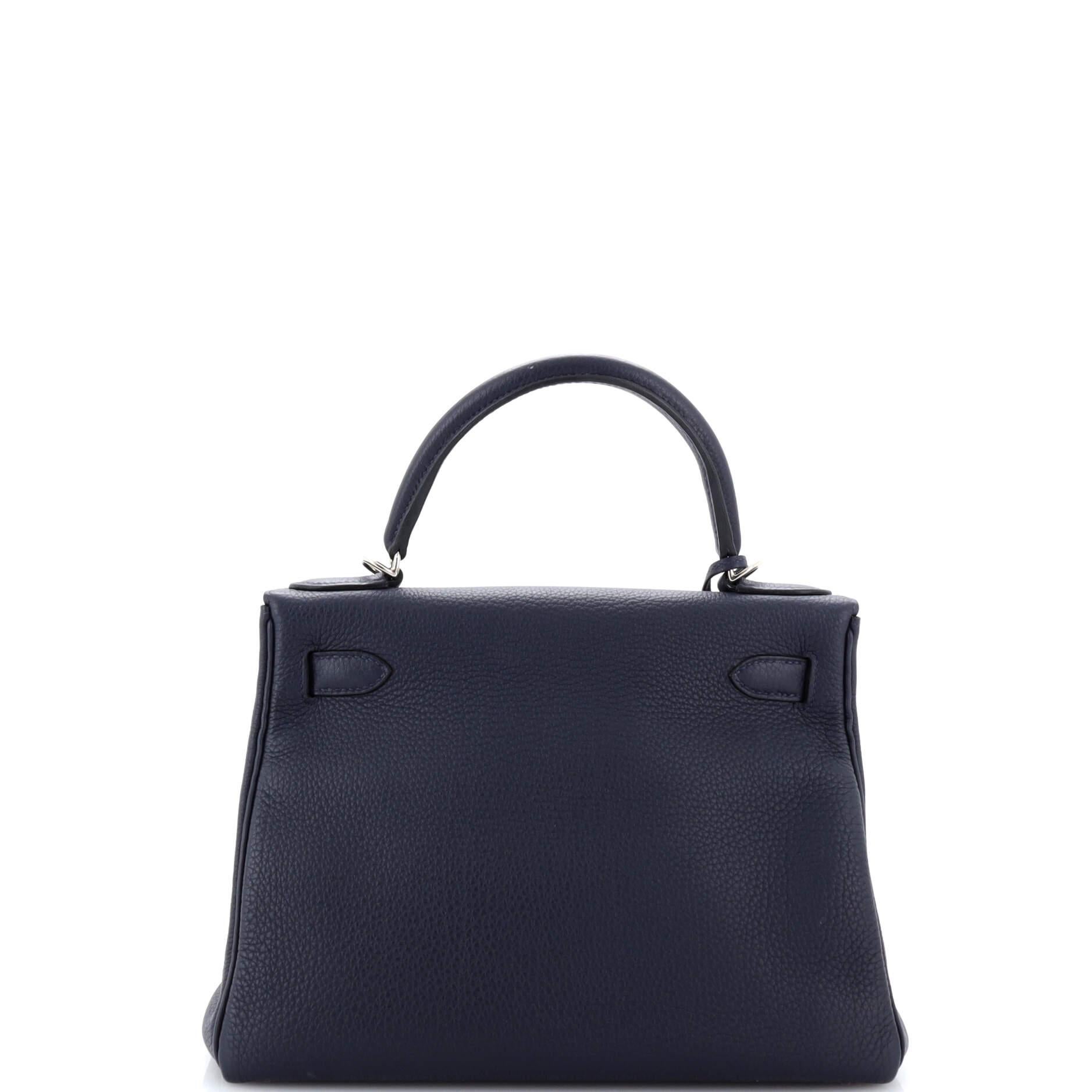 Hermes Kelly Handbag Bleu Nuit Togo with Palladium Hardware 28 In Good Condition In NY, NY