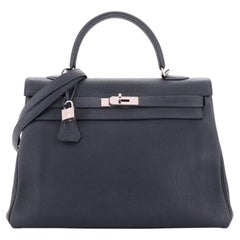 Hermes Kelly Handbag Bleu Nuit Togo with Palladium Hardware 35