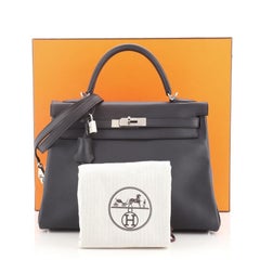Hermes Kelly Handbag Bleu Obscur Swift with Palladium Hardware 32