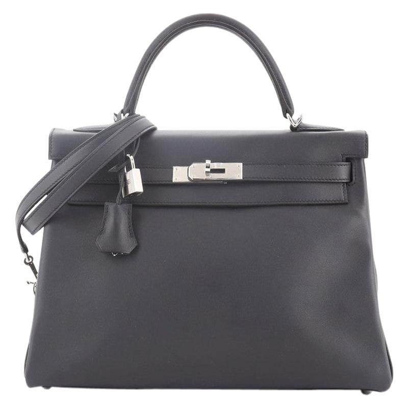 Hermes Kelly Handbag Bleu Obscur Swift with Palladium Hardware 32