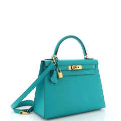 Hermes Kelly Handbag Bleu Paon Epsom with Gold Hardware 28