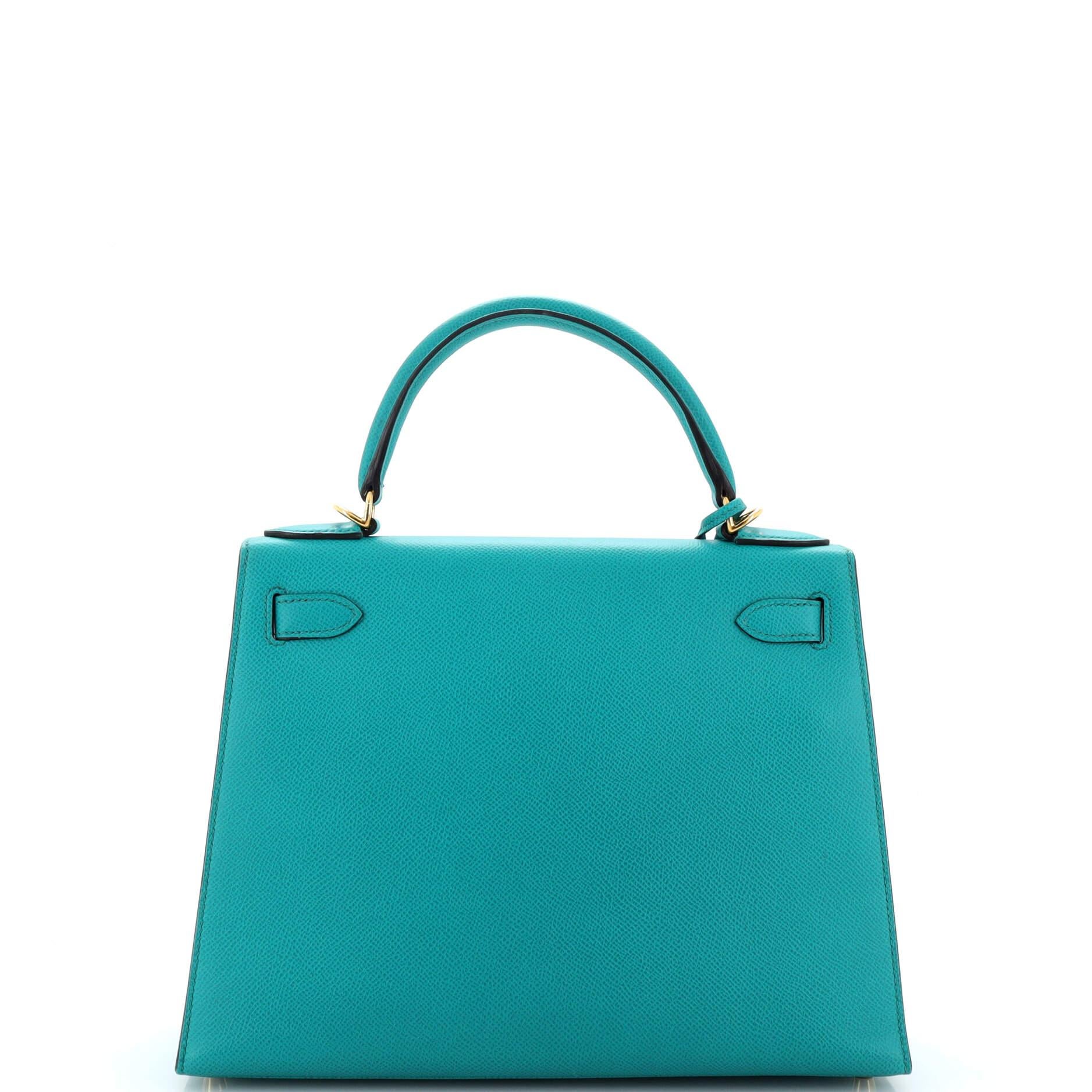 Hermes Kelly Handbag Bleu Paon Epsom with Gold Hardware 28 In Good Condition For Sale In NY, NY