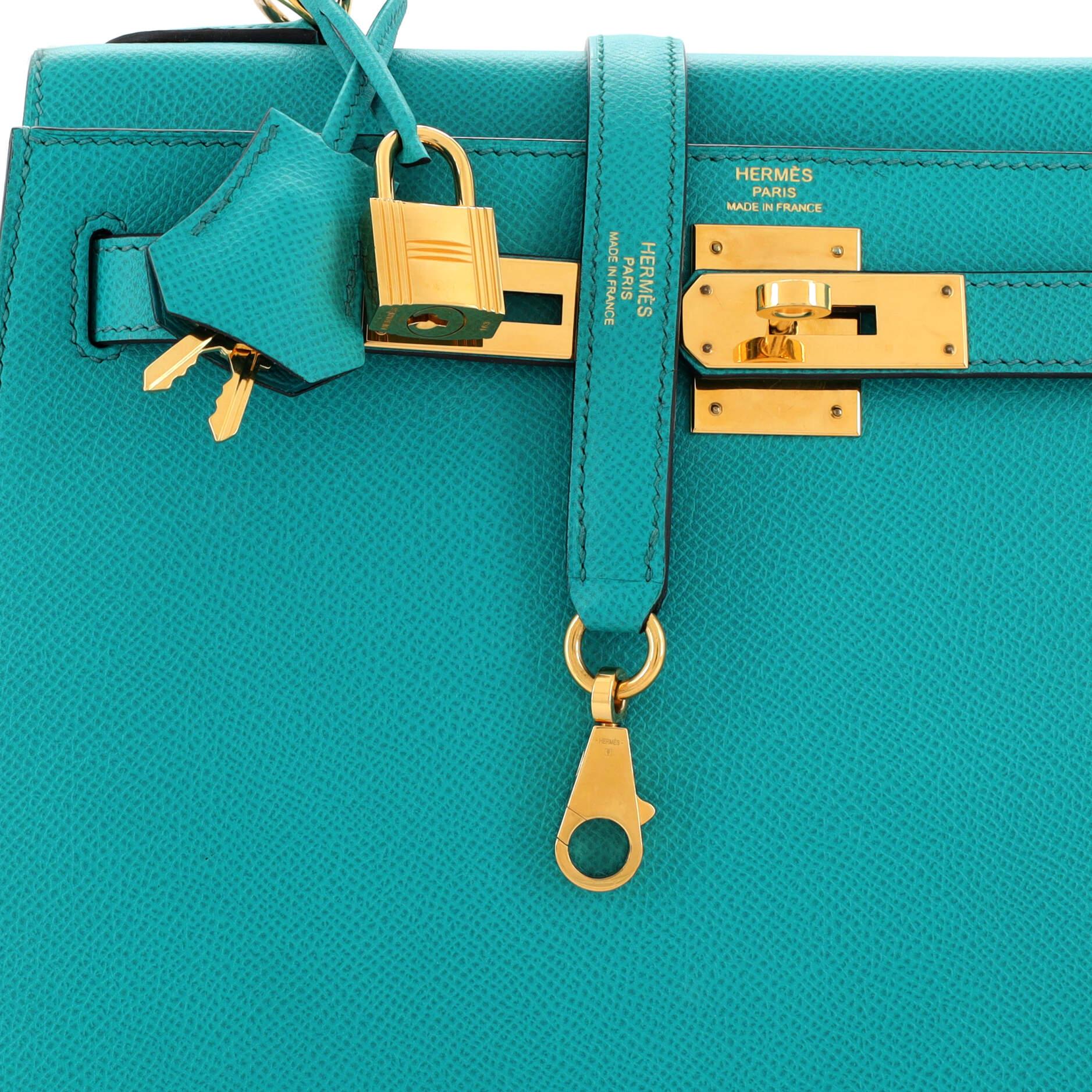 Hermes Kelly Handbag Bleu Paon Epsom with Gold Hardware 28 For Sale 2