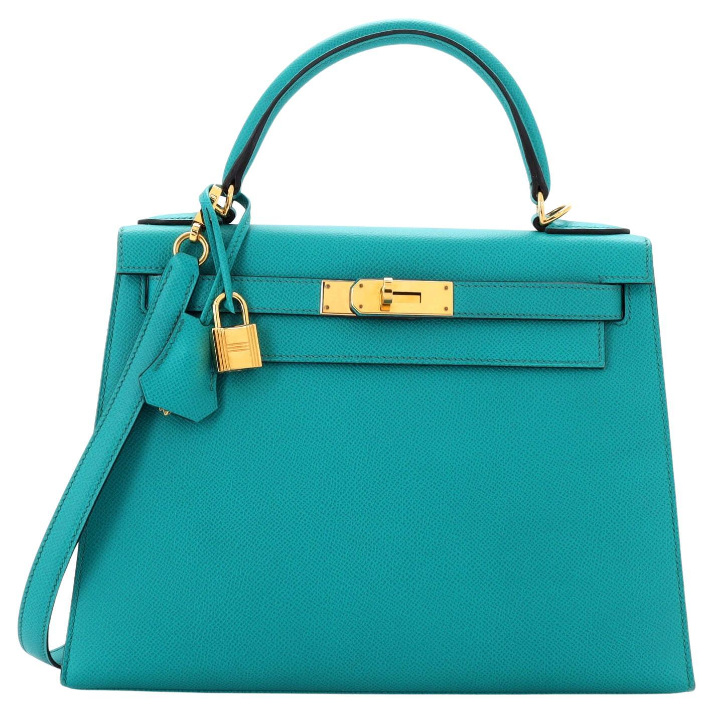 Hermes Kelly Handbag Bleu Paon Epsom with Gold Hardware 28 For Sale