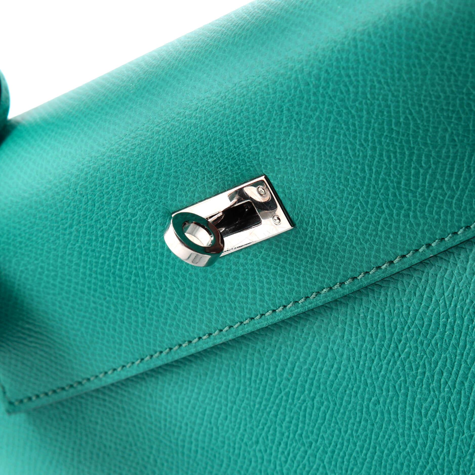 Hermes Kelly Handbag Bleu Paon Epsom with Palladium Hardware 25 For Sale 6