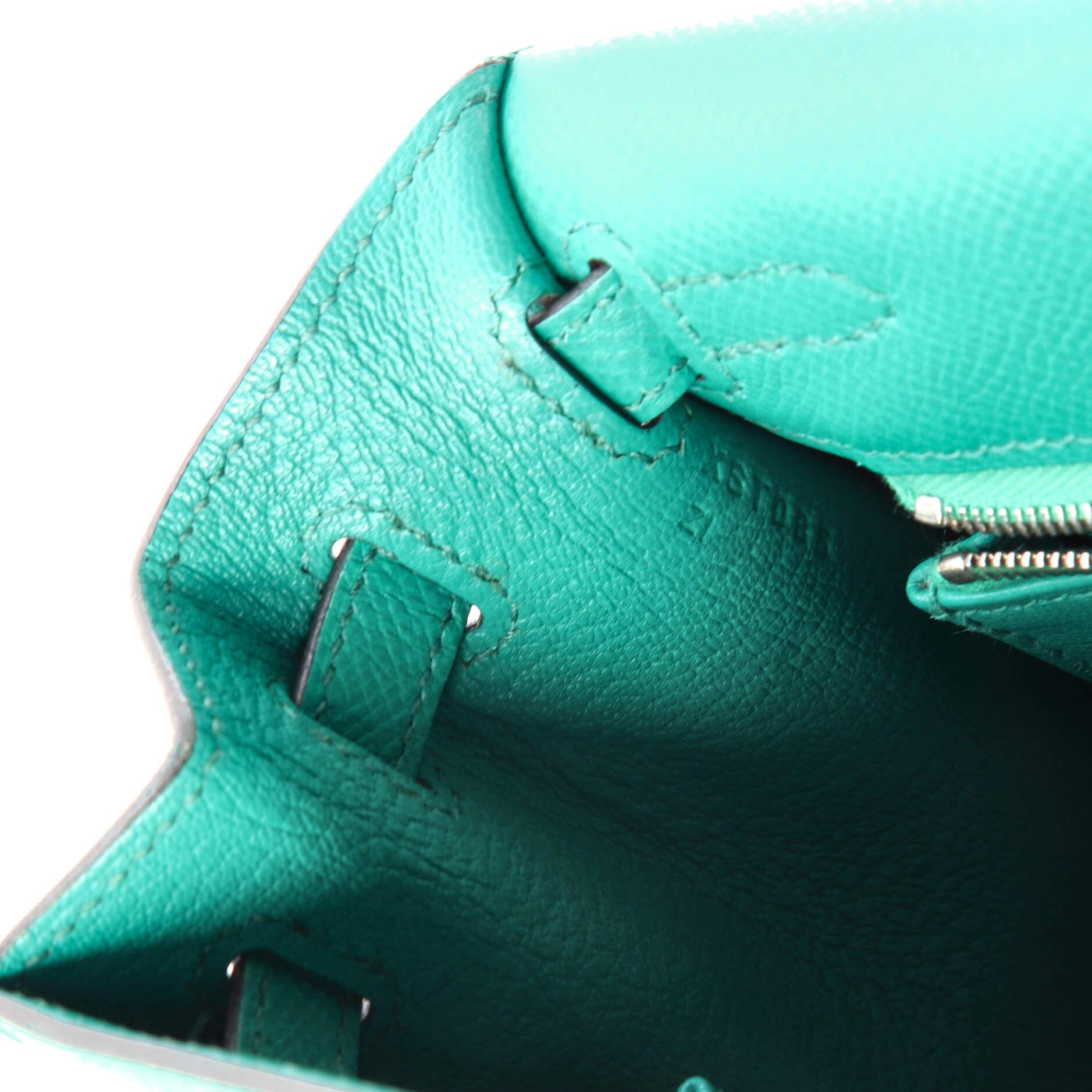 Hermes Kelly Handbag Bleu Paon Epsom with Palladium Hardware 25 For Sale 7