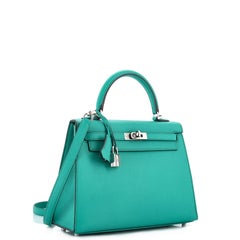 Hermes Kelly Handbag Bleu Paon Epsom with Palladium Hardware 25