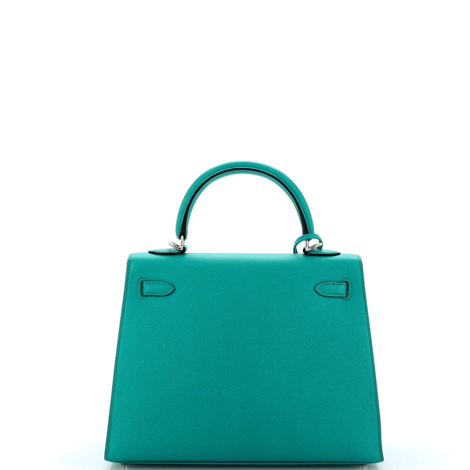 Hermes Kelly Handbag Bleu Paon Epsom with Palladium Hardware 25 In Good Condition In NY, NY