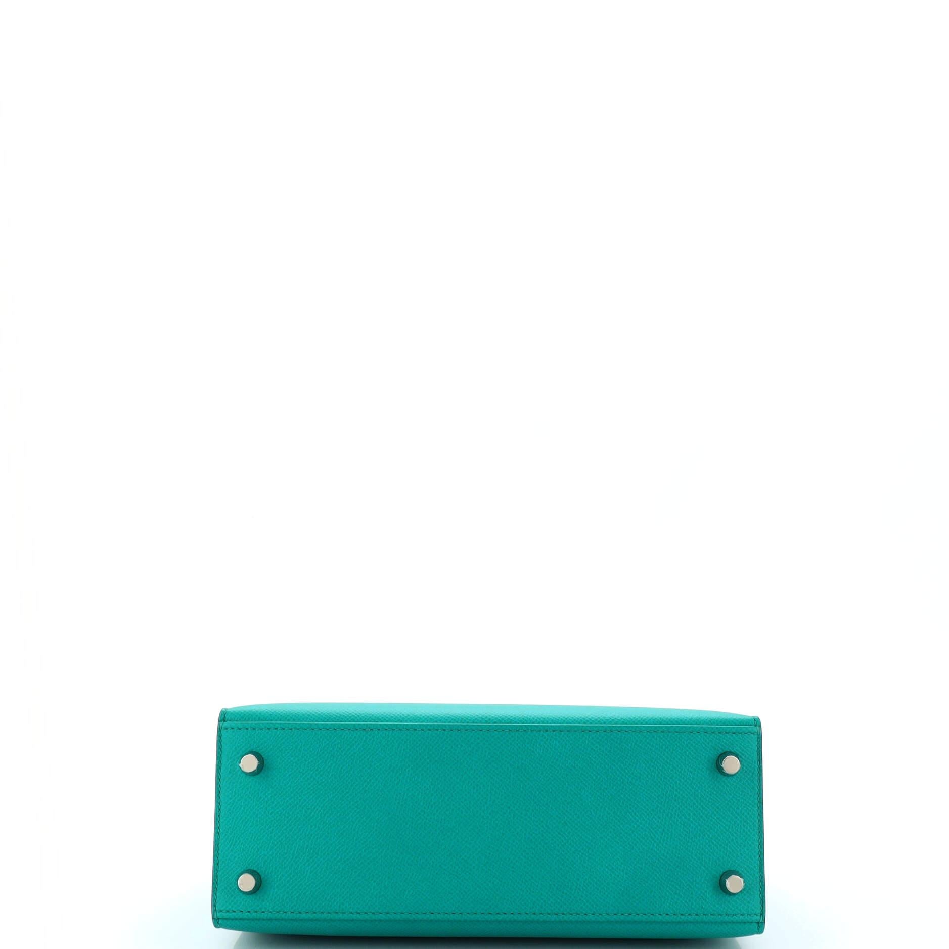 Women's Hermes Kelly Handbag Bleu Paon Epsom with Palladium Hardware 25