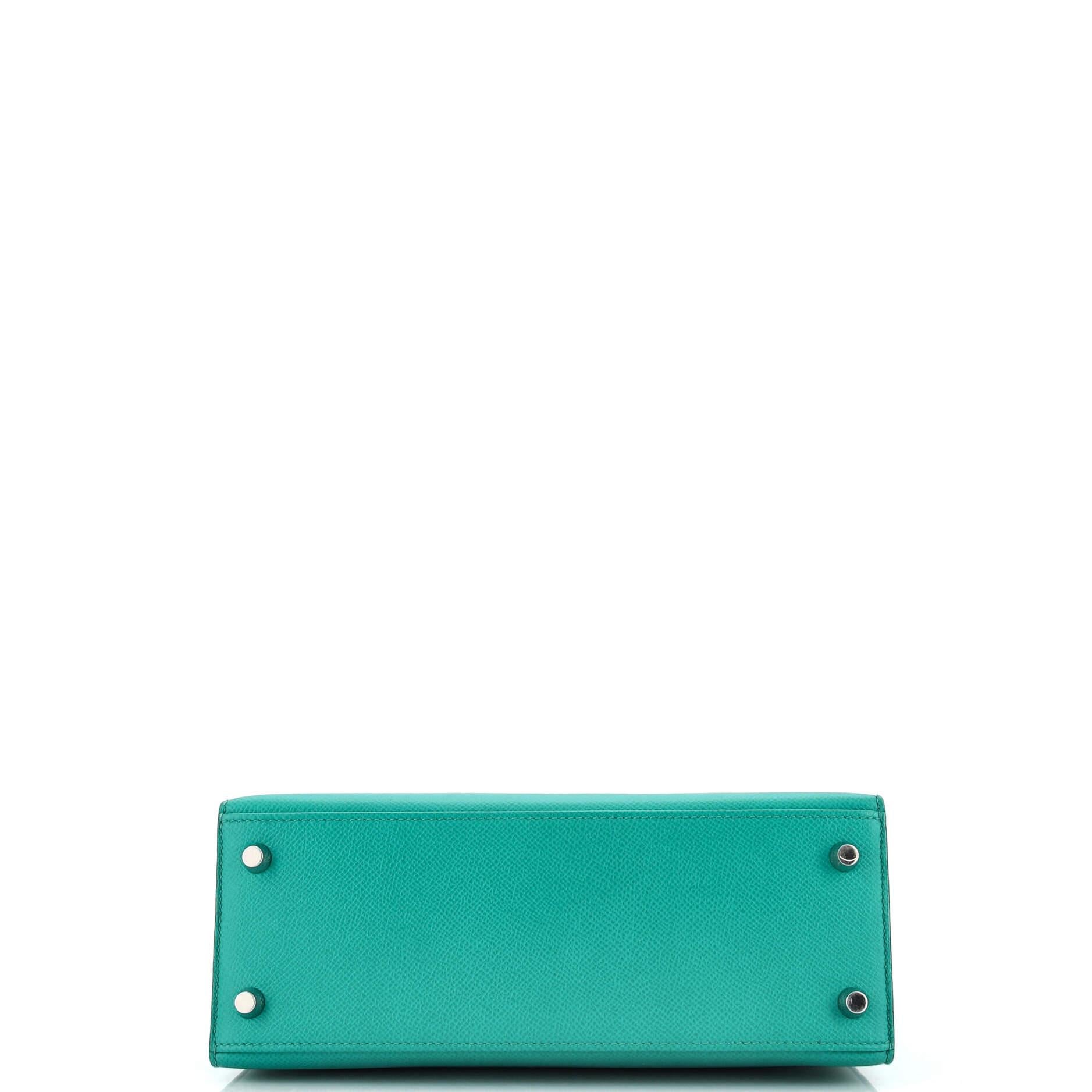 Women's Hermes Kelly Handbag Bleu Paon Epsom with Palladium Hardware 25 For Sale