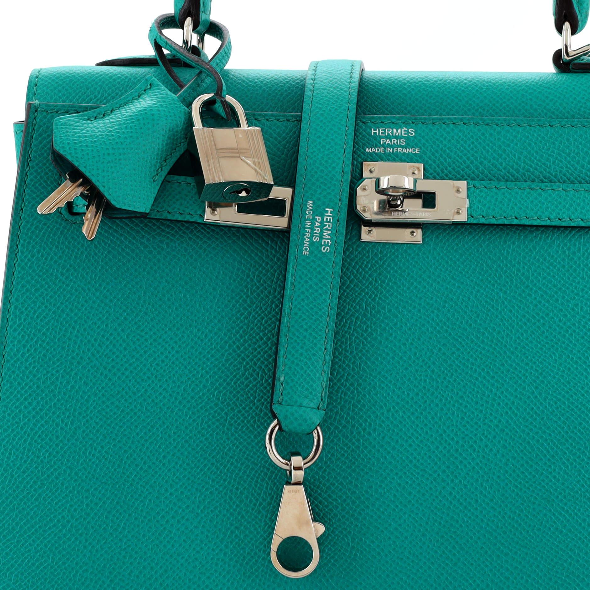 Hermes Kelly Handbag Bleu Paon Epsom with Palladium Hardware 25 2