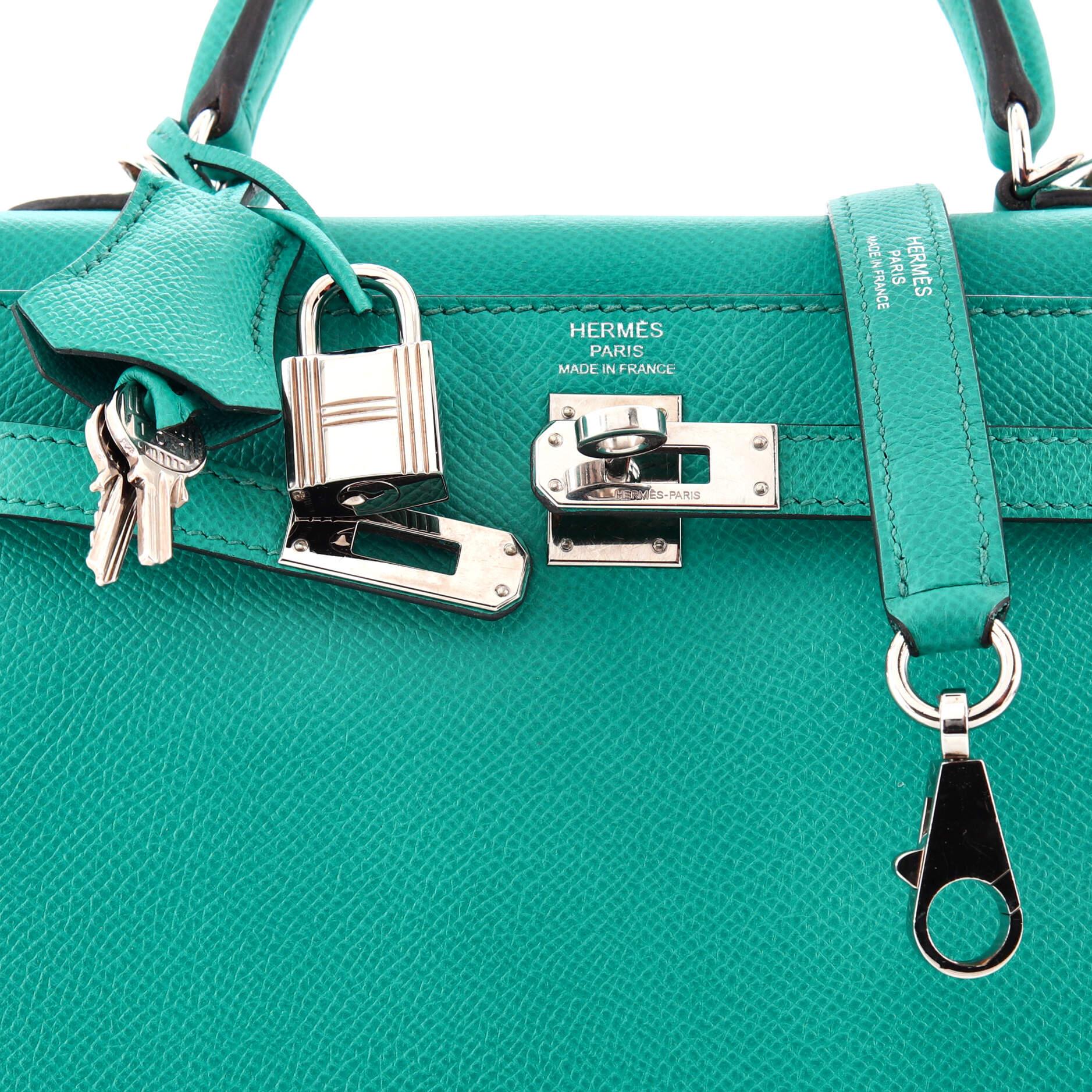 Hermes Kelly Handbag Bleu Paon Epsom with Palladium Hardware 25 For Sale 2