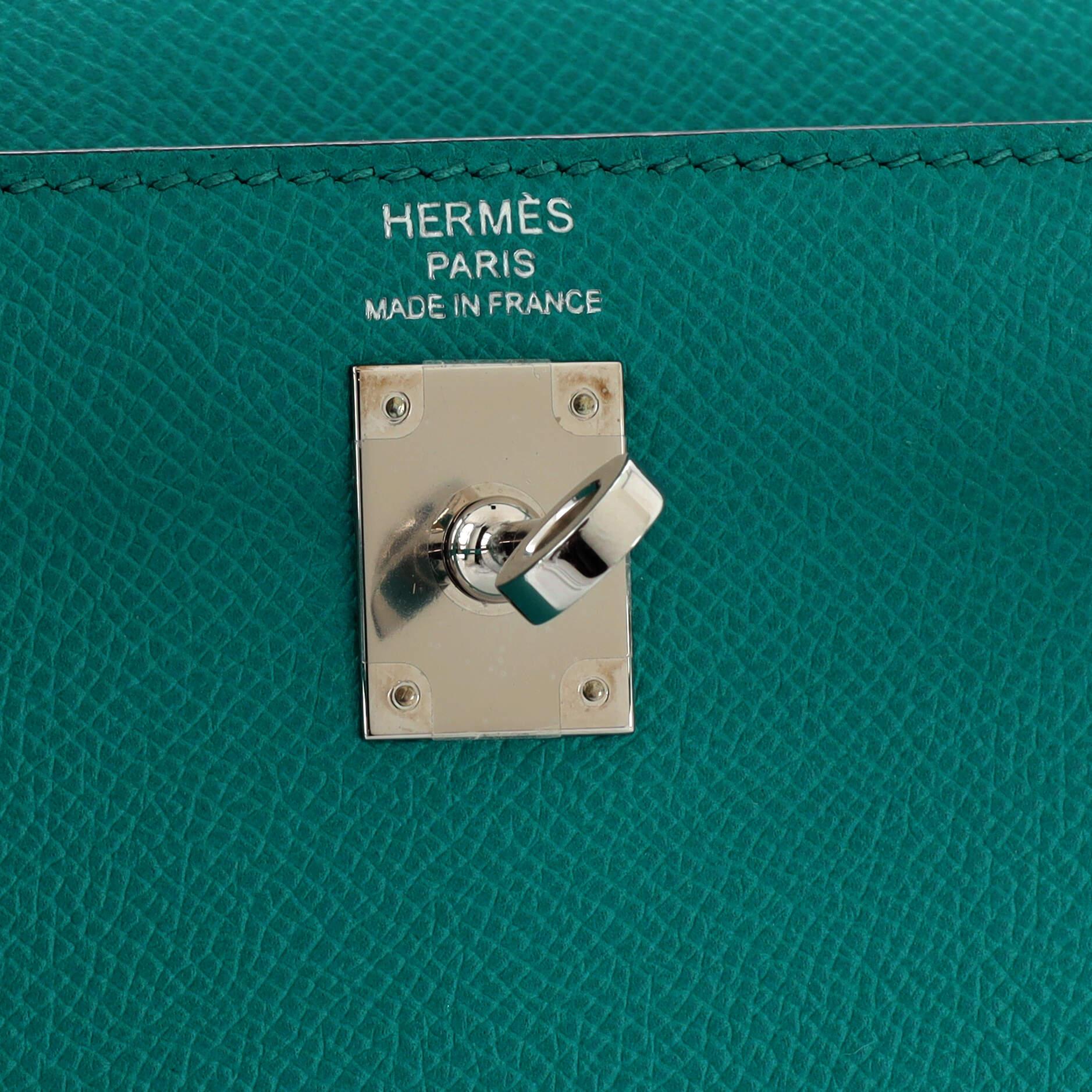 Hermes Kelly Handbag Bleu Paon Epsom with Palladium Hardware 25 3
