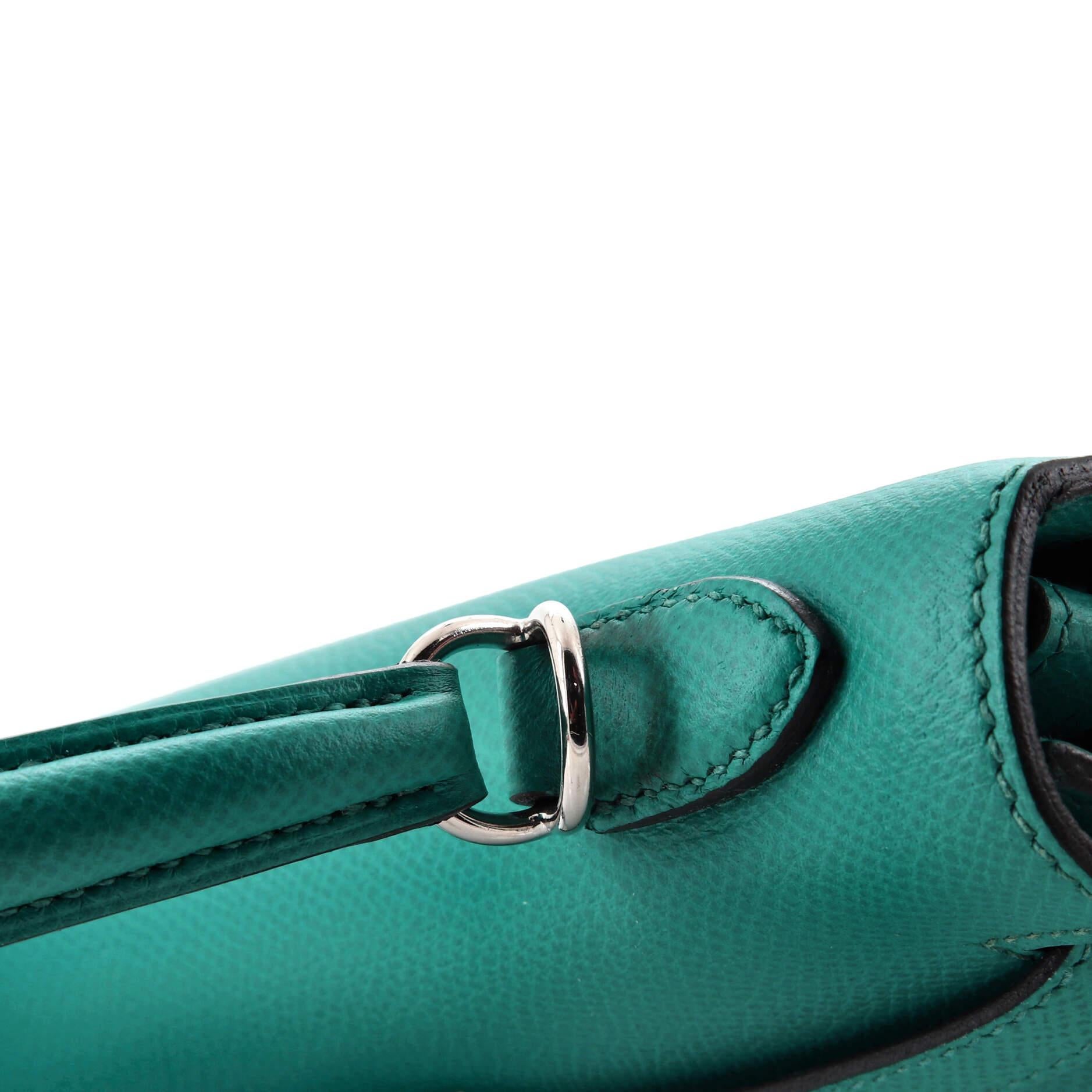 Hermes Kelly Handbag Bleu Paon Epsom with Palladium Hardware 25 For Sale 3