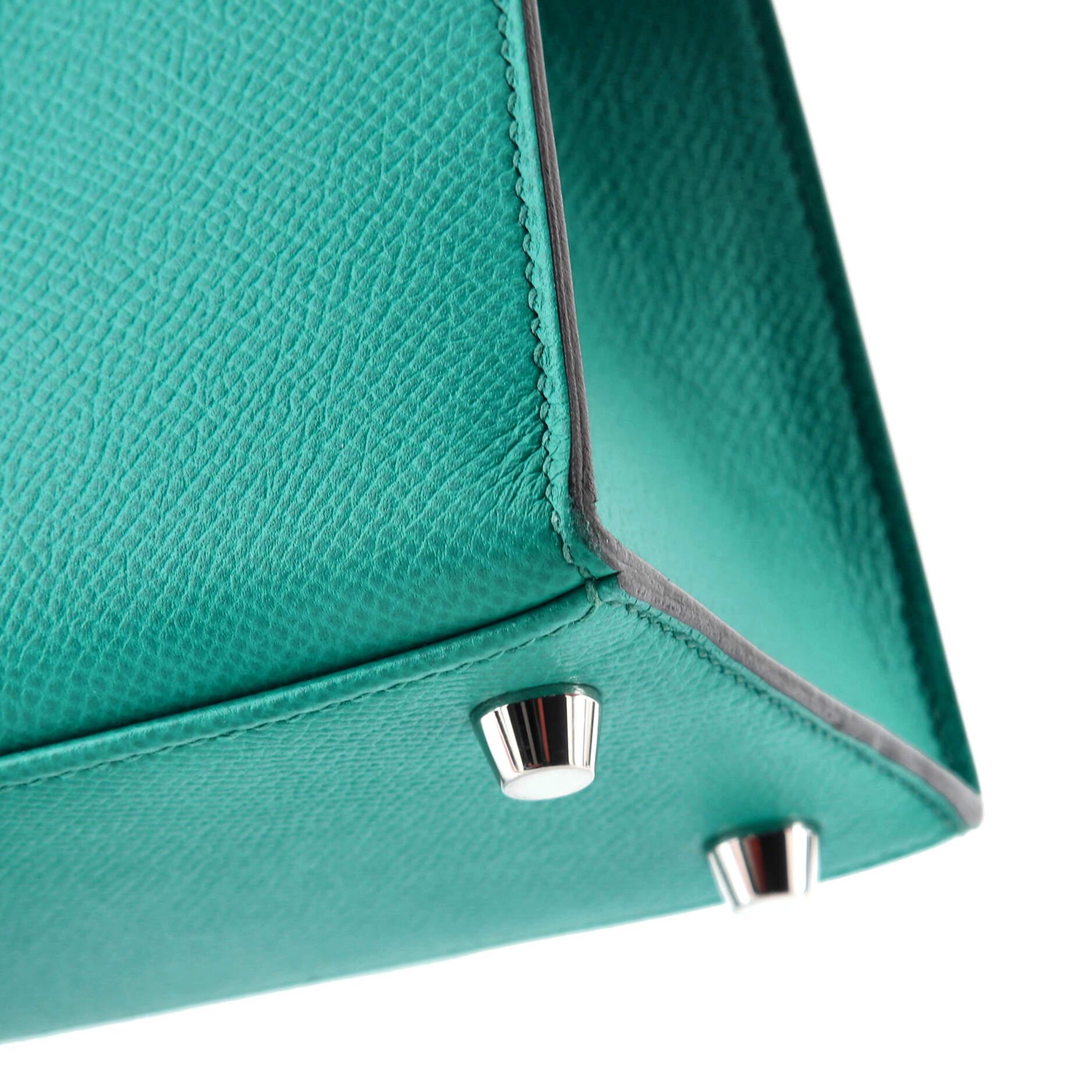 Hermes Kelly Handbag Bleu Paon Epsom with Palladium Hardware 25 For Sale 5