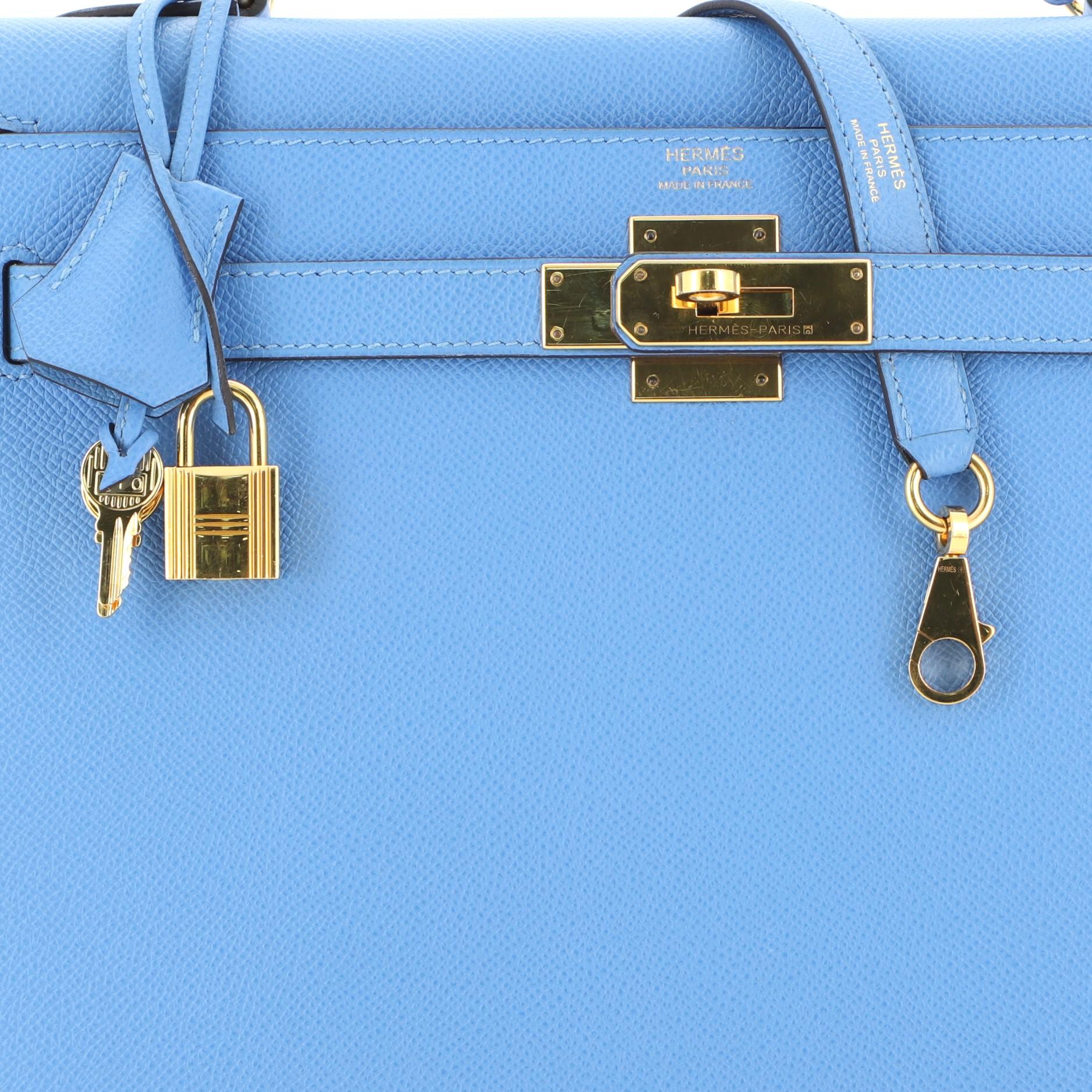 Blue Hermes Kelly Handbag Bleu Paradis Epsom With Gold Hardware 32 