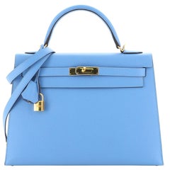 Hermes Kelly Handbag Bleu Paradis Epsom With Gold Hardware 32 