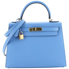 Hermes Kelly Handbag Bleu Paradis Epsom with Palladium Hardware 28