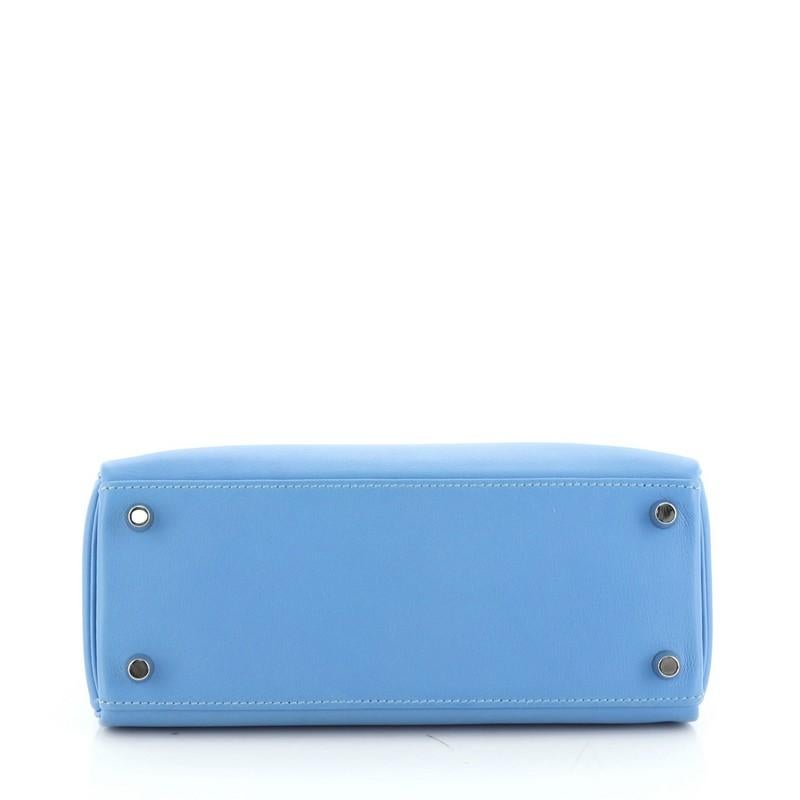 Blue Hermes Kelly Handbag Bleu Paradis Swift with Palladium Hardware 25