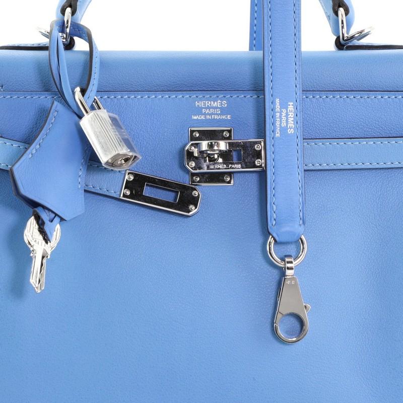 Hermes Kelly Handbag Bleu Paradis Swift with Palladium Hardware 25 In Good Condition In NY, NY