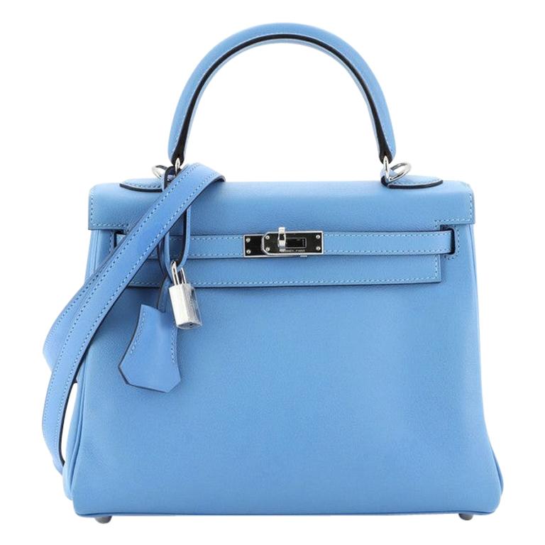 Hermes Kelly Handbag Bleu Paradis Swift with Palladium Hardware 25